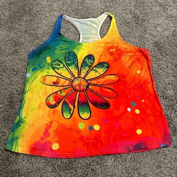 Tie Dye Tank Top with Peace Flower - Picture 1 of 5